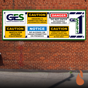 GE Safety horizontal banner on brick wall